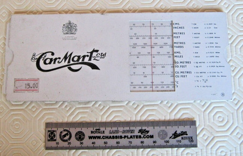 Carmart conversion slide rule - conversion,