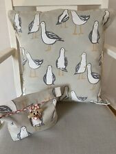 Handmade Taupe Gull Print Cushion & Pouch Bag Set