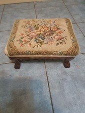 Victorian Tapestry Footstool Ball and Claw Feet Antique Oak