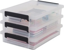 A4 Plastic File Storage Box, 4L, Set of 3, Clear, Latching Clips with Handles