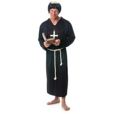 Monk Robe Religious Priest Fancy Dress Medieval Costume Cross & Wig Halloween