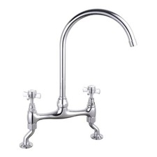 Classic Kitchen Sink Mixer Bridge Tap Cross Head Handles Chrome