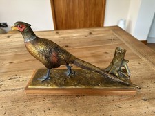 Vintage Large Austrian Cold Painted Spelter Pheasant Table Lighter Match Striker