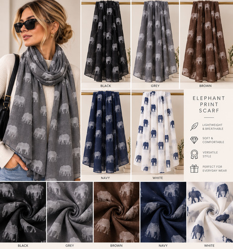 Ladies elephant print scarf - ladies,