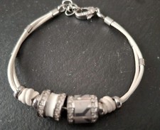 DKNY  Double Strand, White Leather And Polished Steel Bracelet NJ1653