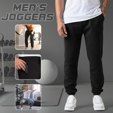 Mens Trousers Fleece Tracksuit Bottoms Elasticated Drawstring with Zip Pockets