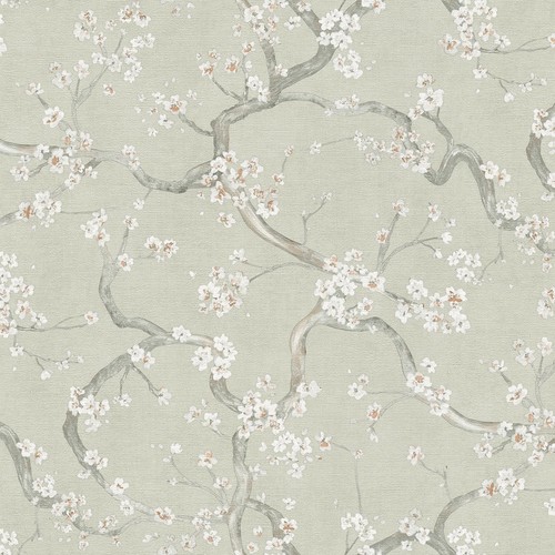 Green floral wallpaper cherry - green,