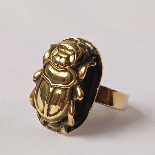 Vintage brass scarab ring - brass,