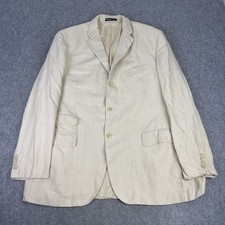 Polo Ralph Lauren Jacket Mens 48L Beige Pinstripe Linen Wool Blend Blazer Italy