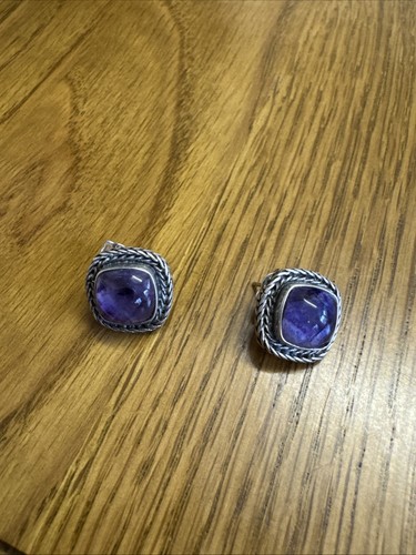 Sterling silver amethyst - silver, stud