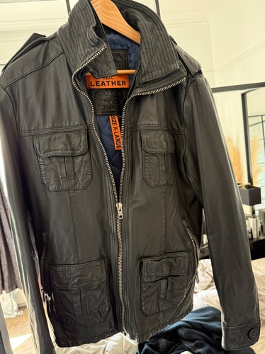 Superdry men leather jacket - leather,