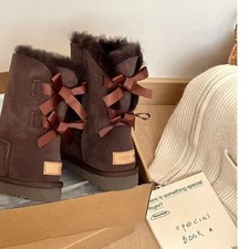 Women's Shoes Brown Suede MINI BAILEY BOW II Slip On Ankle Boots New LA