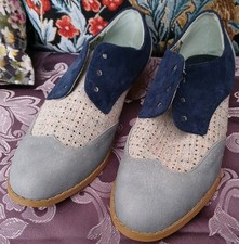 JOE BROWNS Ladies Smart Blue Suede Lace-Up Retro 50's Style Brogues Shoes UK 6