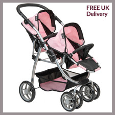 Silver Cross Dolls Pram Twin Wave Stroller Tandem Pushchair Double Buggy Fun Toy