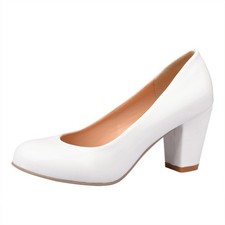 Womens Round Toes Shoes Synthetic Leather Block High Heels Pumps AK Size Party