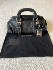 D & G Black Leather Handbag with Leopard Lining - Good Condition 