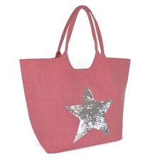 Sequin Star Design Canvas Summer Tote Bag Holiday Beach Bag