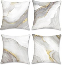 Grey Gold Marble Cushion Covers 45 x 45 cm Modern Abstract Marble Set