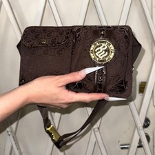 Vintage Y2K Ru chic logomania bejewelled bumbag / fannypack in brown and gold