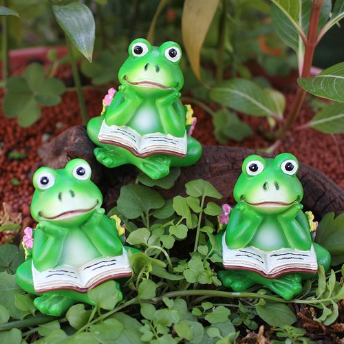 3pcs reading frog miniature - frog,