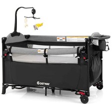 5-in-1 Baby Bassinet Bedside Sleeper Portable Pack and Play-Black