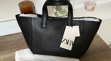  Zara  Trendy Black Leather Tote Bag