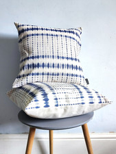Tie dye Indigo navy blue water colour dots stripes Decorative Throw cover 18x18"