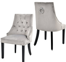 Velvet Studded Dining Chair Grey Button Tufted by Ansley&HosHo