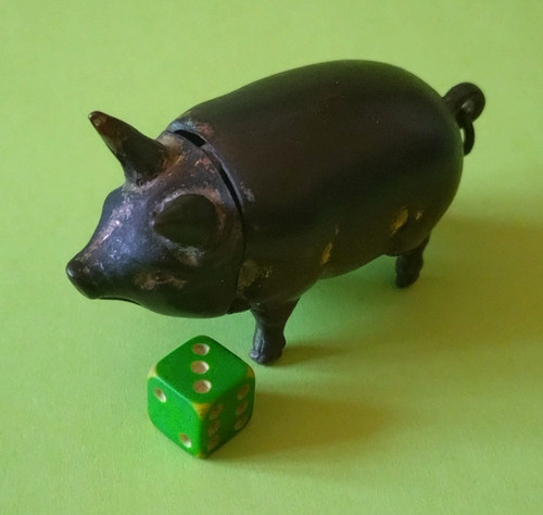 Antique gilt metal pig dice - antique,
