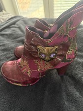Irregular Choice Miaow Boots In Burgundy. Size 40