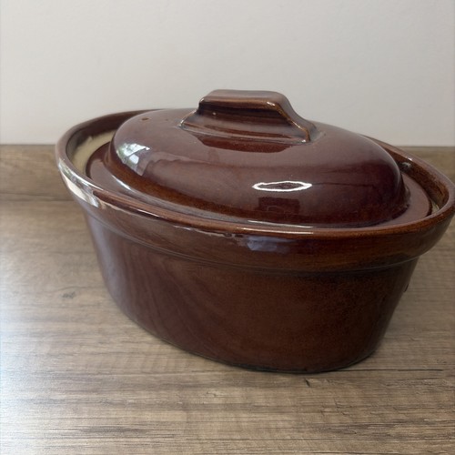 Brown ceramic oval casserole - brown,