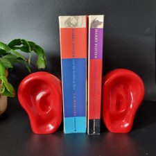 Retro Red Ear Shaped Pair Of Bookends Contemporary Design 4.5in Tall
