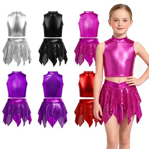 Girls sequin dance outfit crop - girls,