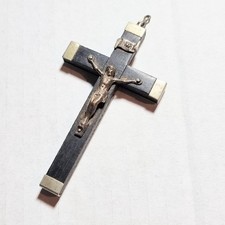 Early to mid 20th C. crucifix ebony and white metal, large size