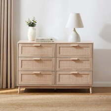 Dusk Isla Natural Wood Effect & Rattan 6 Drawer Chest of Drawers RRP £269