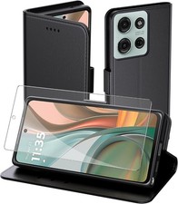 Case For Moto G56 5G, Leather Wallet Flip Phone Cover + Screen Protector Glass