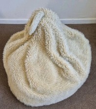 Large Cream Biege Faux Fur Bean Bag Filled With Handle