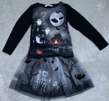 H&M Girls Ghosts Skeleton Halloween Outfit Top and Skirt Age 4-6