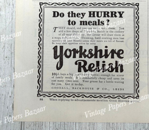 Yorkshire relish 1920s goodall - yorkshire,