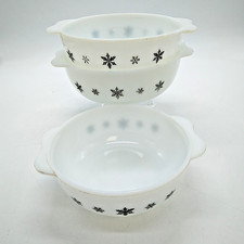 Vintage JAJ Pyrex Bundle X3 Gaiety Black Snowflake M-L Round Casserole Dishes