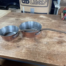 2 Vintage French Copper Saute Pan,18,22cm Saucepan with Tin Lining, 2mm  thick