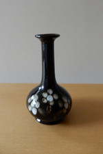Vtg. Guernsey Pottery Shaft & Globe, Bud Vase, Glossy Brown Glaze & Beige Floral