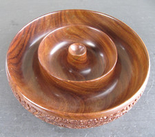 Vintage Turned and Carved Wooden Nut Bowl