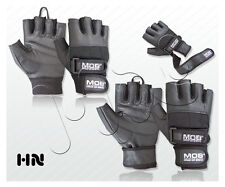 PADDED WEIGHT LIFTING LEATHER GLOVES FITNESS TRAINING GYM DOUBLE WRIST STRAPS 