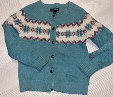Gant Cardigan Sweater Girls 3 Years Green Fair isle Lambs Wool Button Front