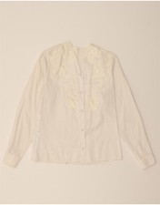 VINTAGE Womens Shirt Blouse UK 12 Medium White Paisley CZ04