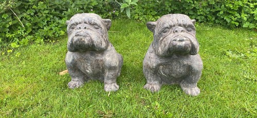 Pair stone bulldogs - stone,