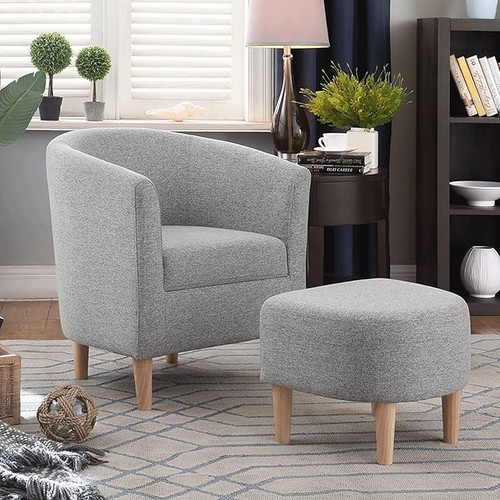 Grey tub chair - chair, footstool