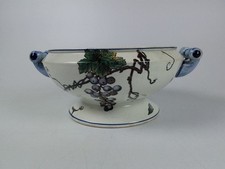 Antique Ceramic Footed Tureen (No Lid) Bird Motif & Vine Motif Fruit Stand Bowl 