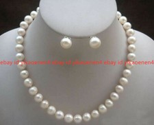 8-9mm White Real Freshwater Cultured Pearl Necklace Earrings Set 18''